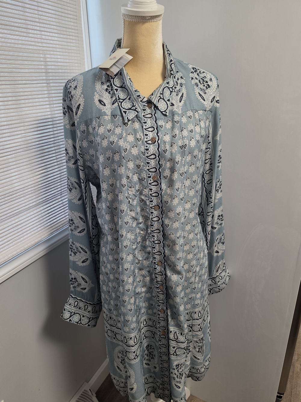 Faherty Pippa Paisley Blue Shirt Dress Womens XL MSRP $198 NWT Preppy Resortwear